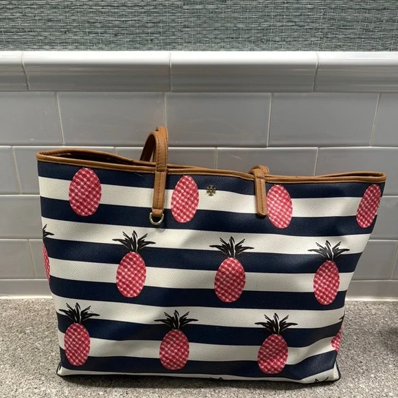 Tory Burch | Bags | Striped Tote Bag With Pineapple Print | Poshmark